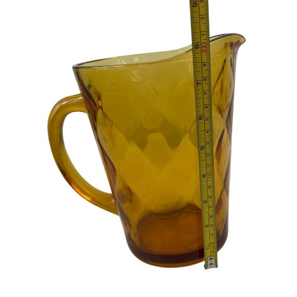 Hazel Atlas Amber Diamond-Pattern Glass Pitcher With Handle Vintage Style - Picture 9 of 12